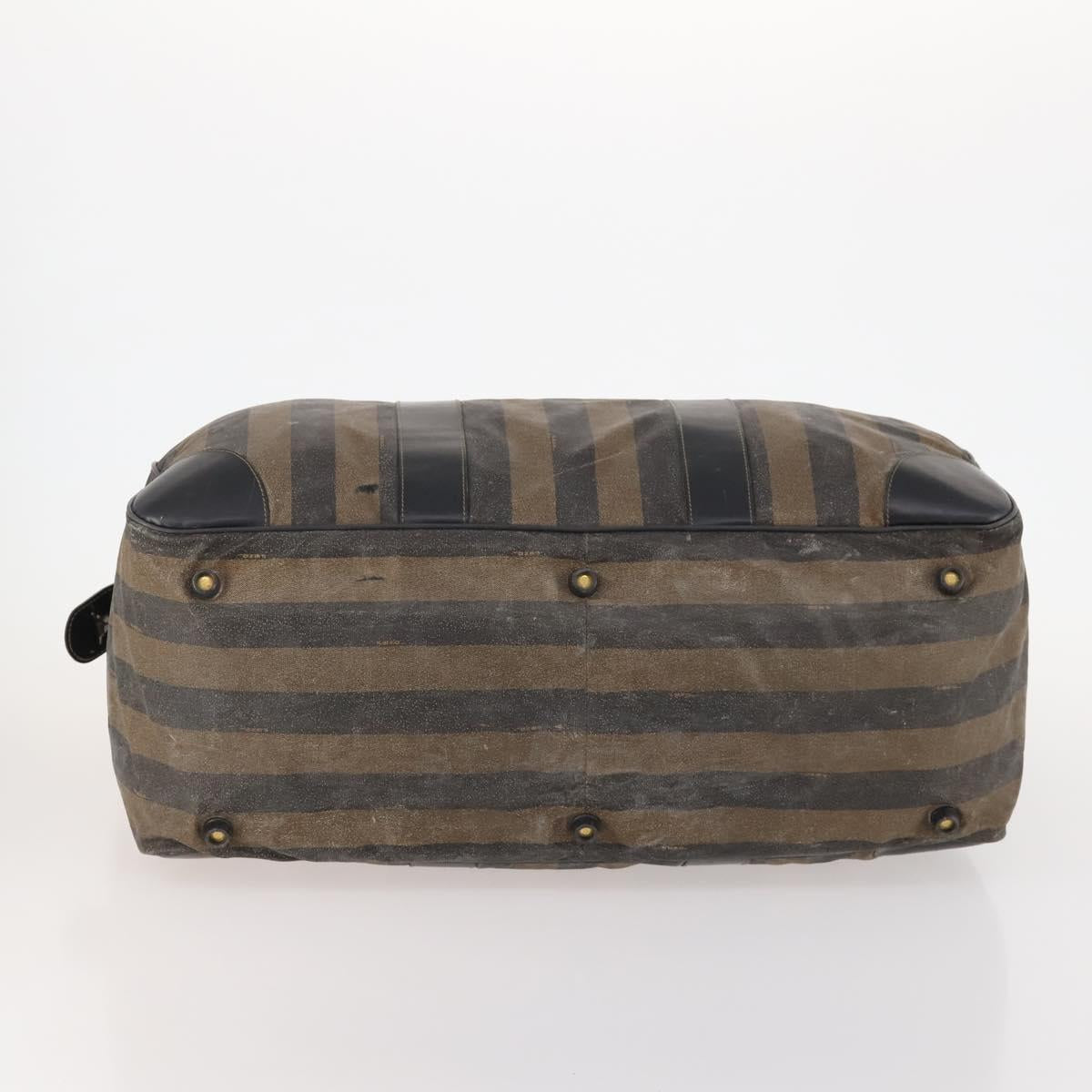 FENDI Pecan Canvas Boston Bag Coated Canvas 4 Set Brown Black Auth 174074