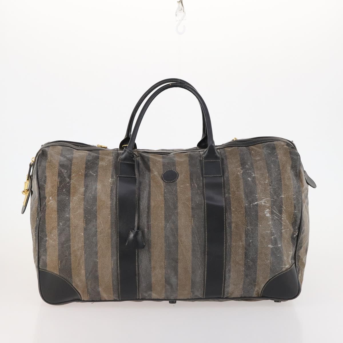 FENDI Pecan Canvas Boston Bag Coated Canvas 4 Set Brown Black Auth 174074