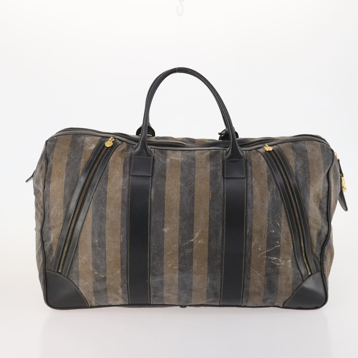 FENDI Pecan Canvas Boston Bag Coated Canvas 4 Set Brown Black Auth 174074