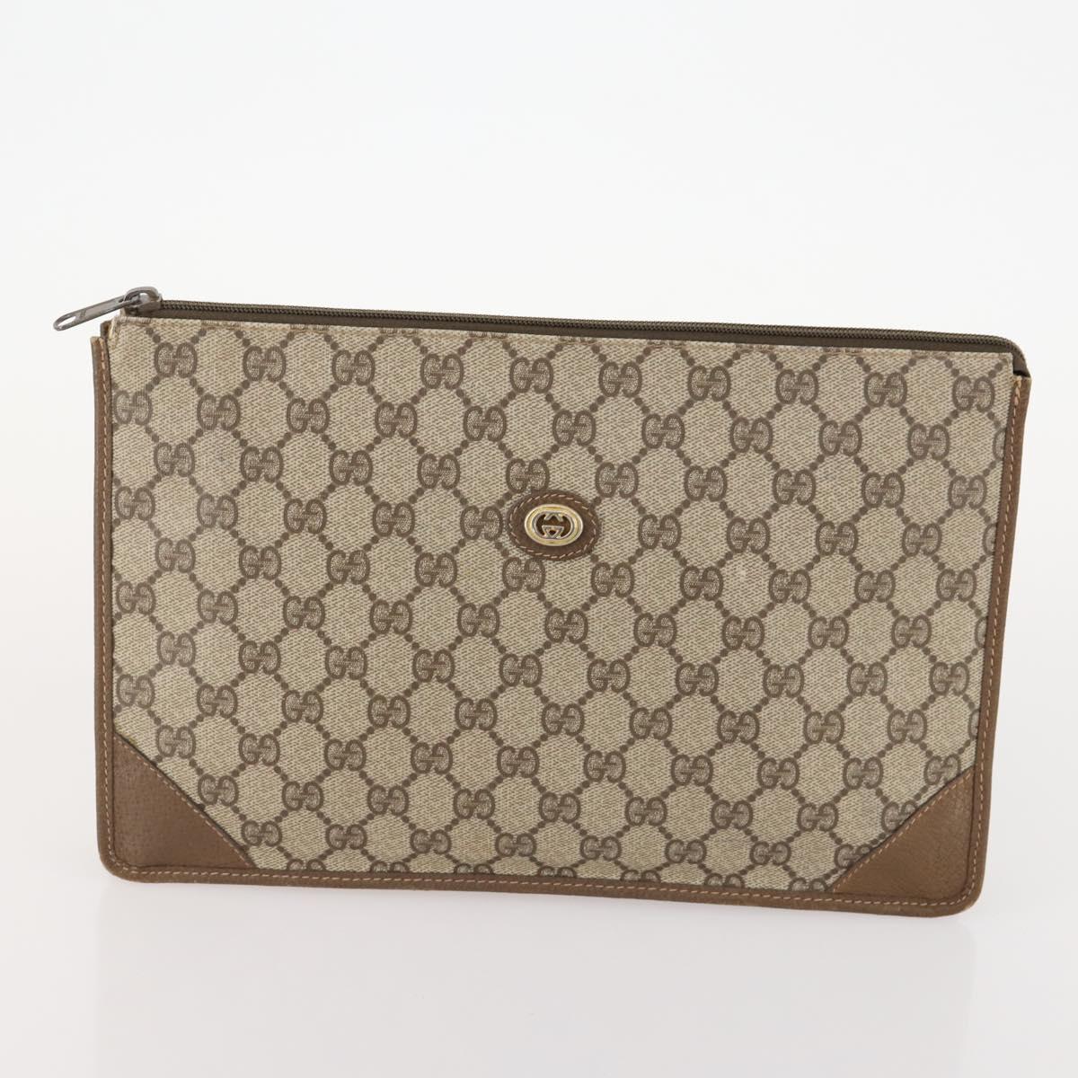 GUCCI GG Supreme Canvas Wallet Clutch Bag PVC 5 Set Beige Auth 174076