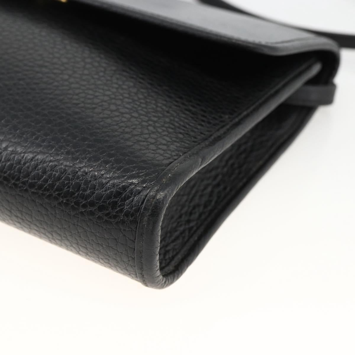 Christian Dior Shoulder Bag Leather Black Gold Auth 174078