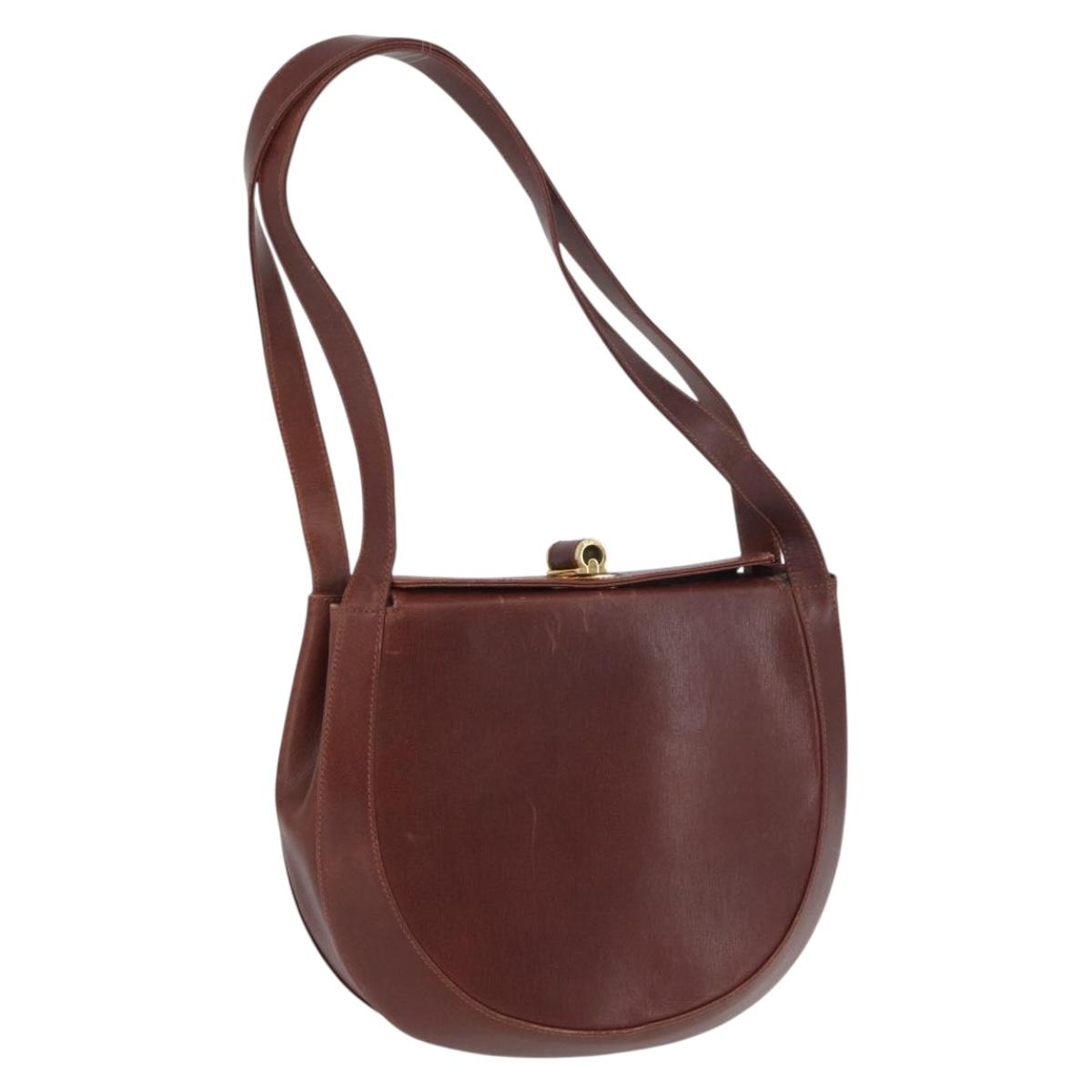 Salvatore Ferragamo Shoulder Bag Leather Brown Gold Auth 174085A