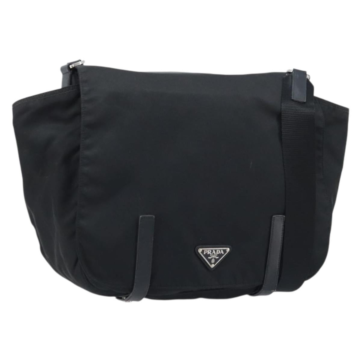 PRADA Shoulder Bag Nylon Black Silver Auth 174087