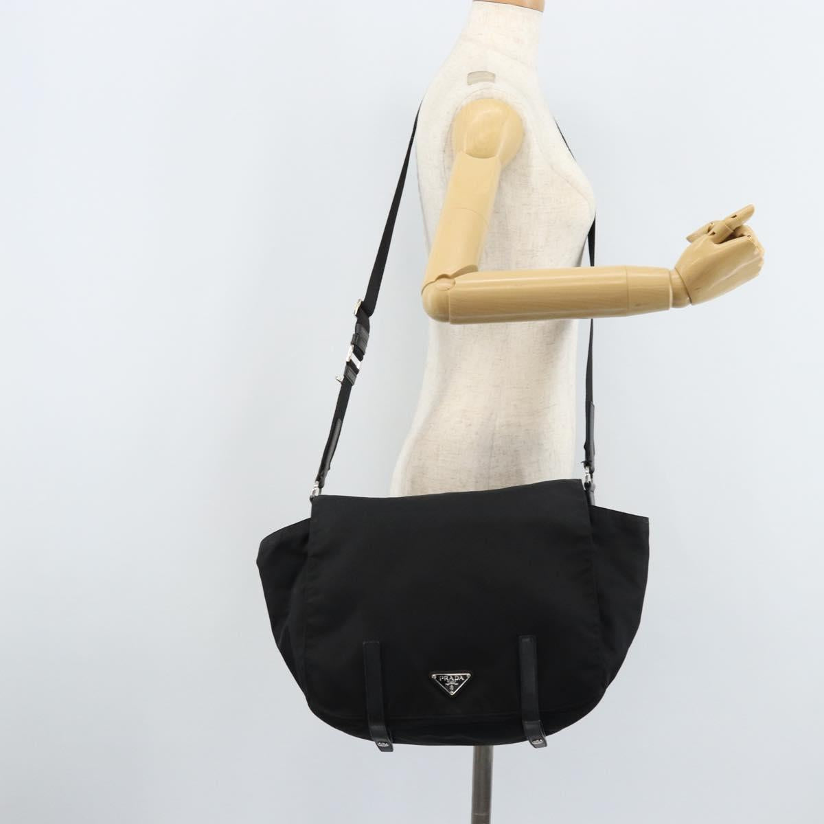PRADA Shoulder Bag Nylon Black Silver Auth 174087