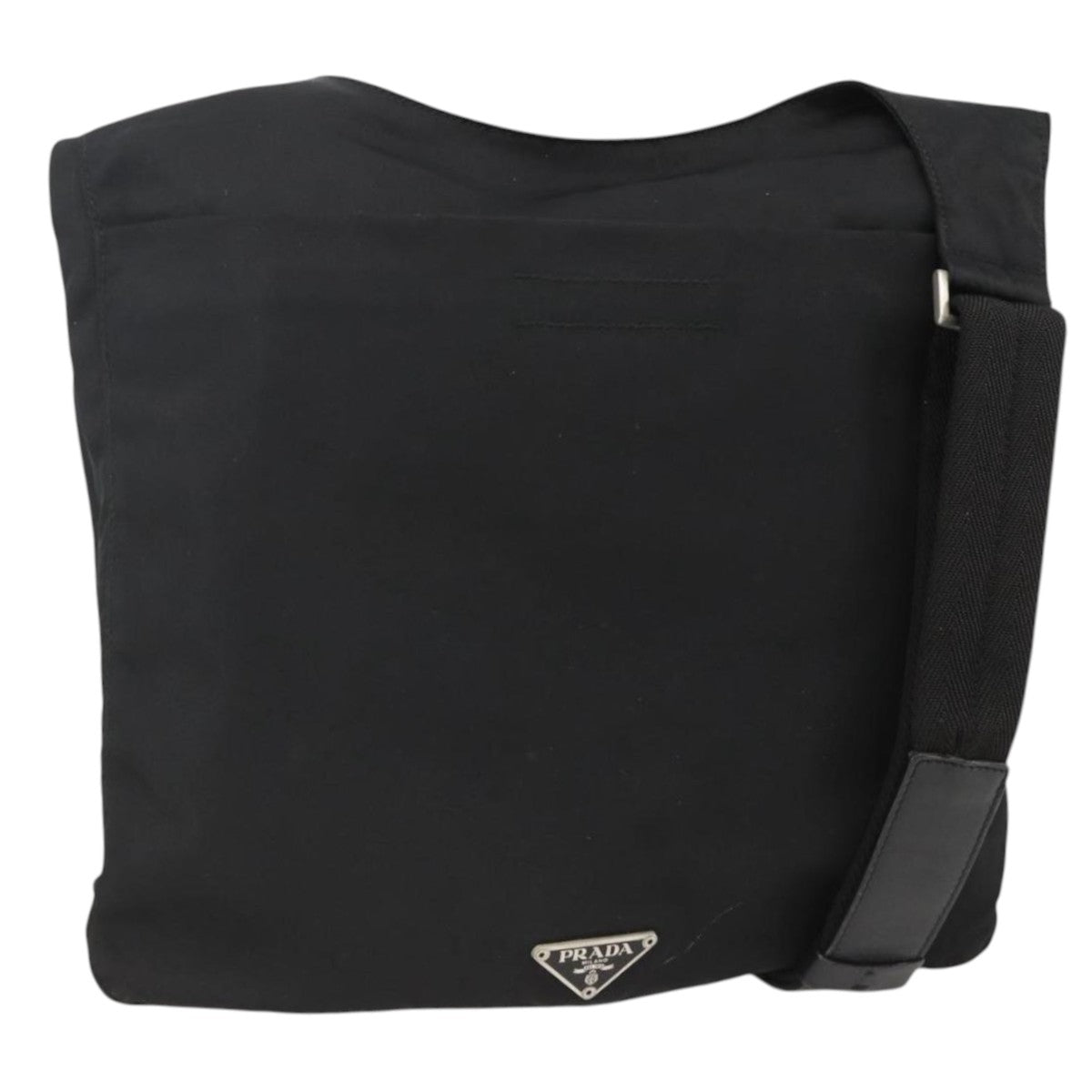 PRADA Shoulder Bag Nylon Black Silver Auth 174089A