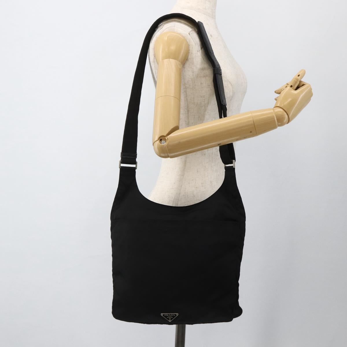 PRADA Shoulder Bag Nylon Black Silver Auth 174089A