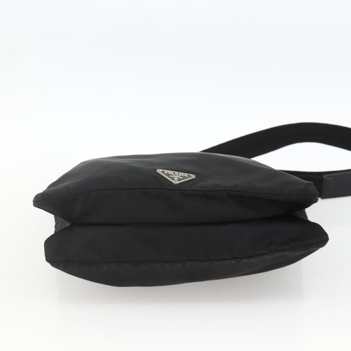 PRADA Shoulder Bag Nylon Black Silver Auth 174089A