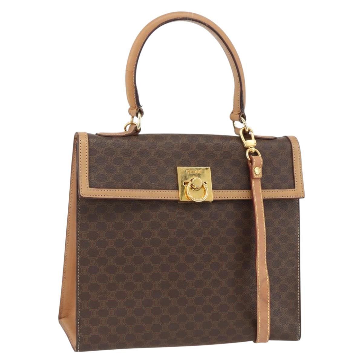 CELINE Macadam Canvas Hand Bag PVC Leather Brown Gold Auth 174092A