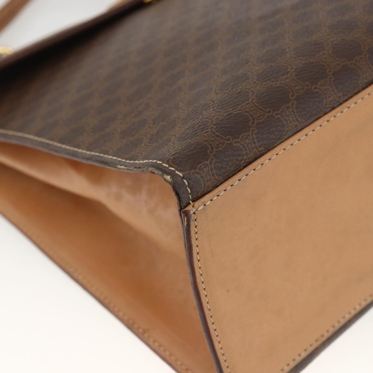 CELINE Macadam Canvas Hand Bag PVC Leather Brown Gold Auth 174092A