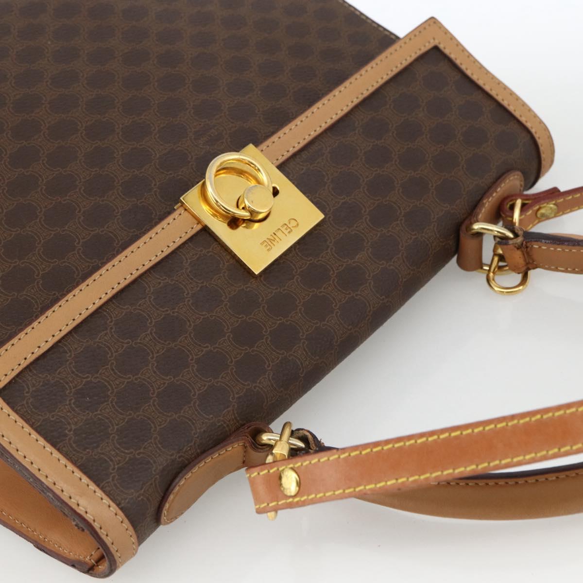 CELINE Macadam Canvas Hand Bag PVC Leather Brown Gold Auth 174092A