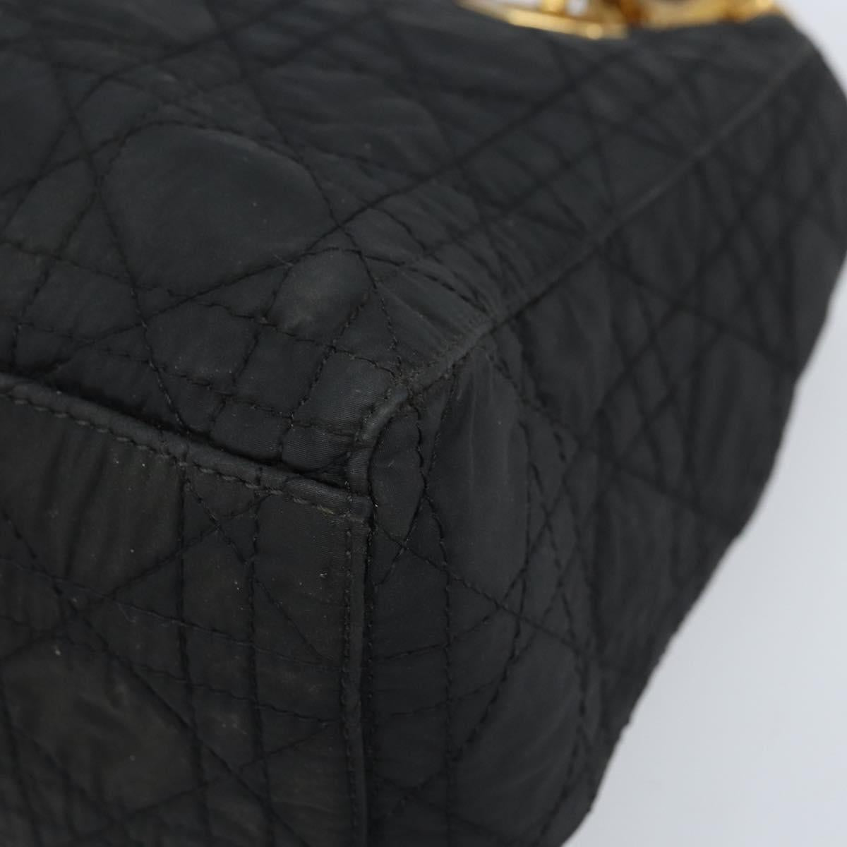 Christian Dior Lady Dior Hand Bag Nylon Black Gold Auth 174094