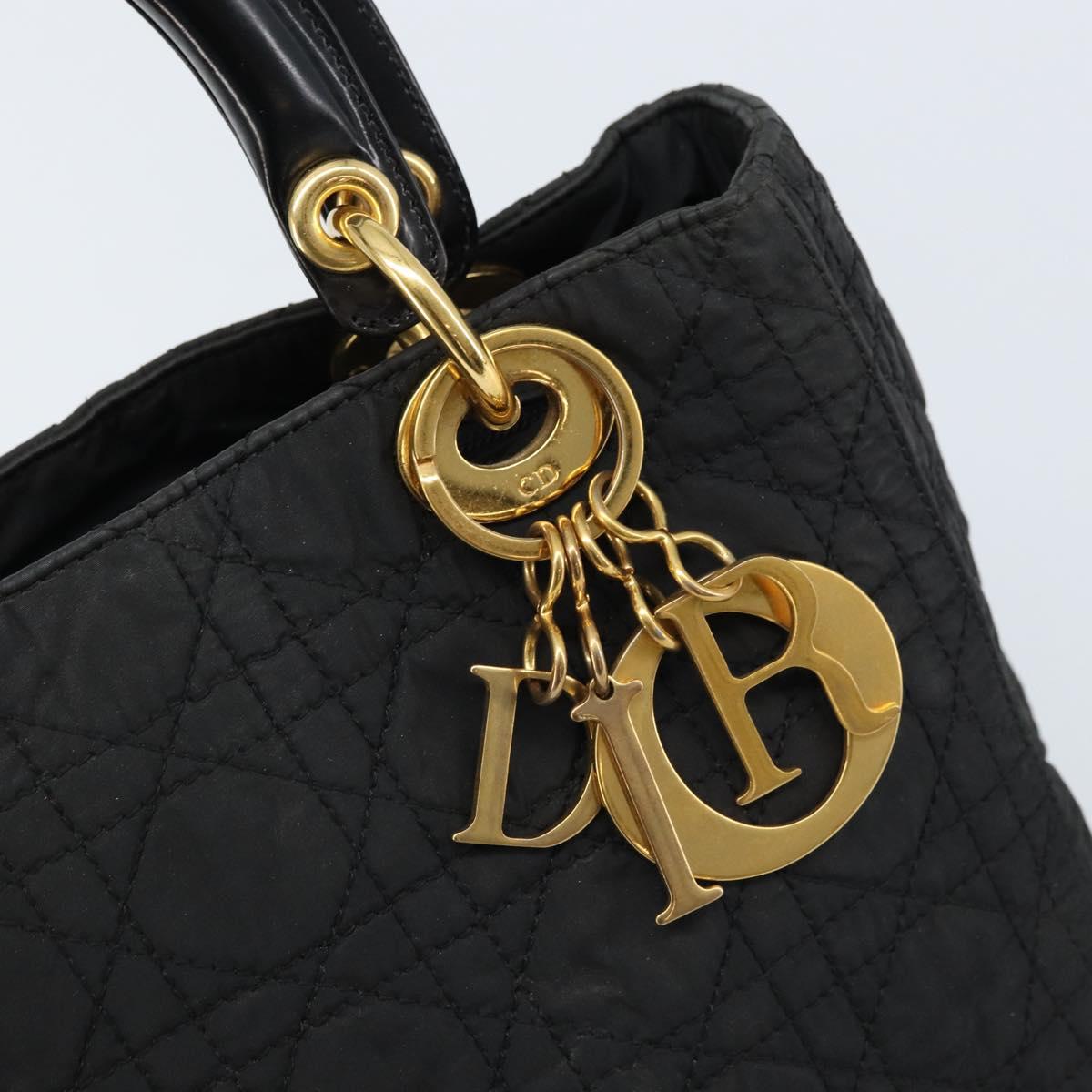Christian Dior Lady Dior Hand Bag Nylon Black Gold Auth 174094