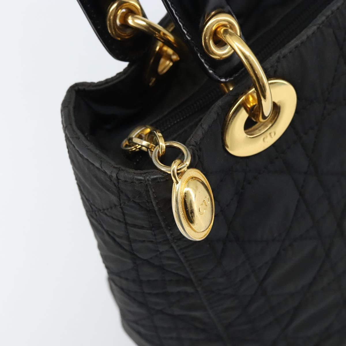 Christian Dior Lady Dior Hand Bag Nylon Black Gold Auth 174094