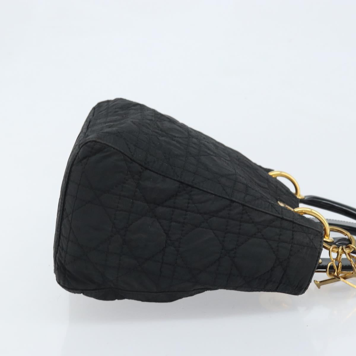Christian Dior Lady Dior Hand Bag Nylon Black Gold Auth 174094