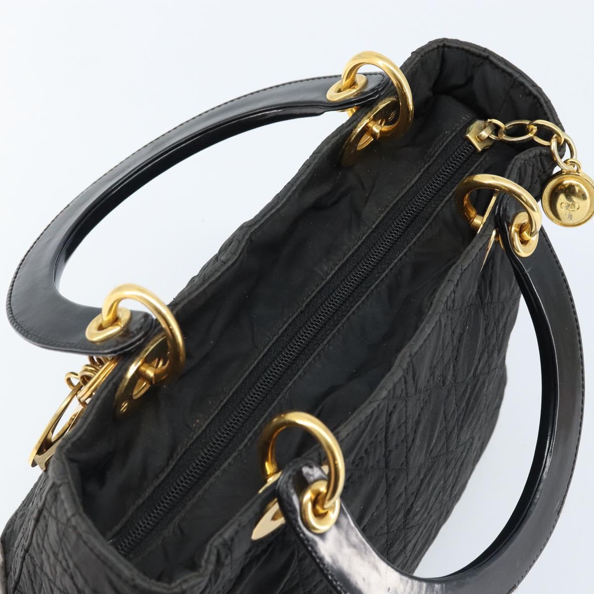 Christian Dior Lady Dior Hand Bag Nylon Black Gold Auth 174094