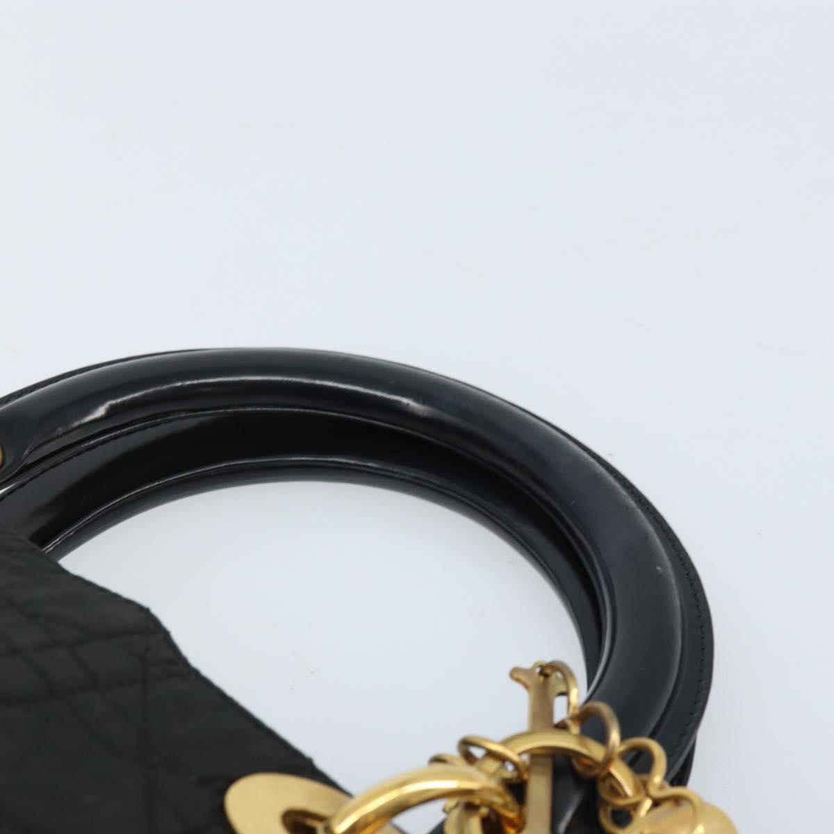 Christian Dior Lady Dior Hand Bag Nylon Black Gold Auth 174094