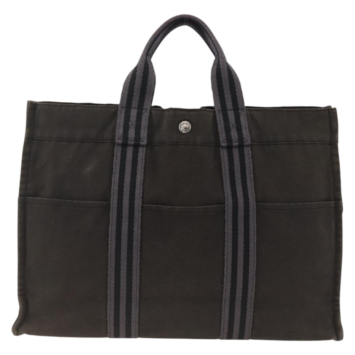 HERMES Fourre Tout MM Tote Bag Canvas Black Auth 174096