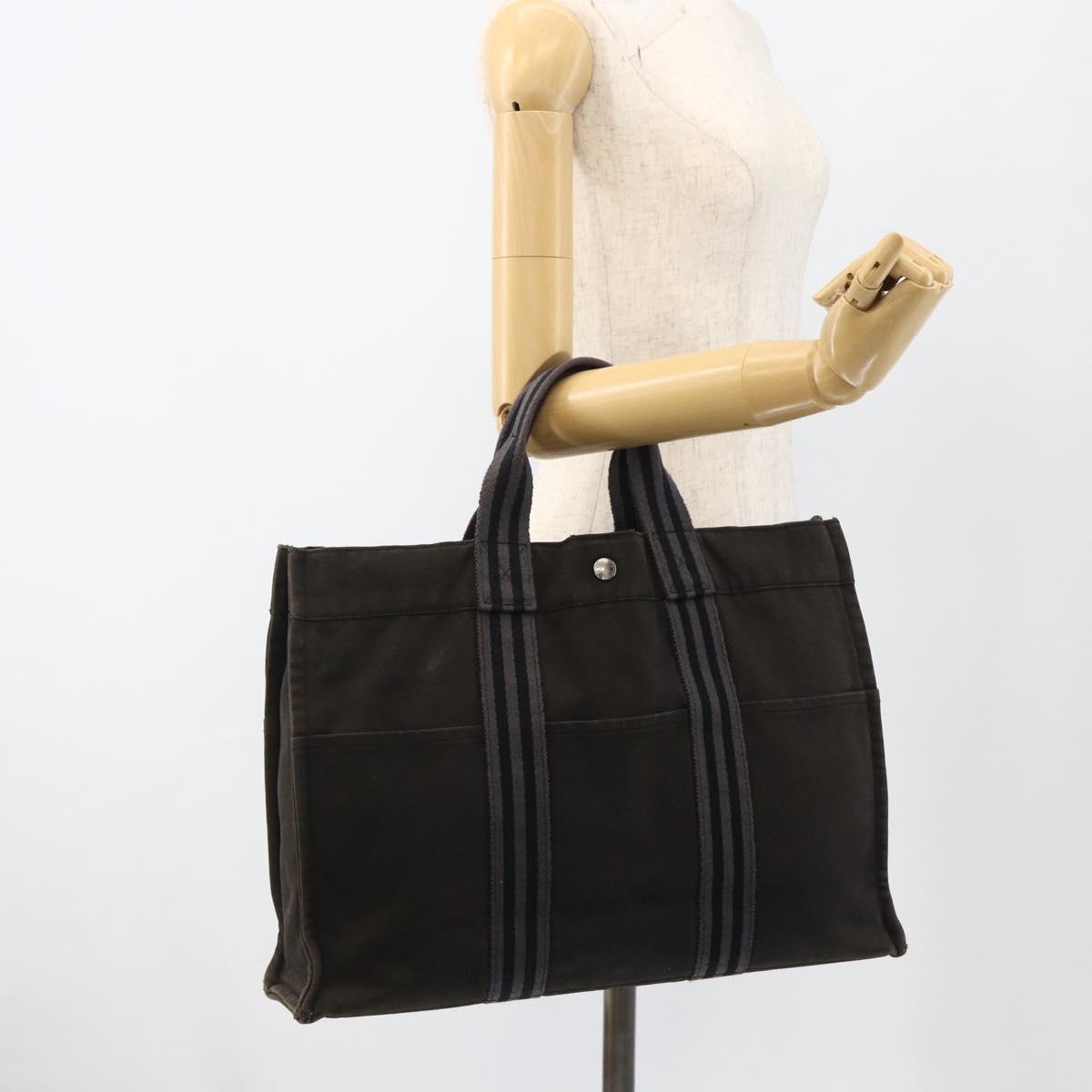 HERMES Fourre Tout MM Tote Bag Canvas Black Auth 174096