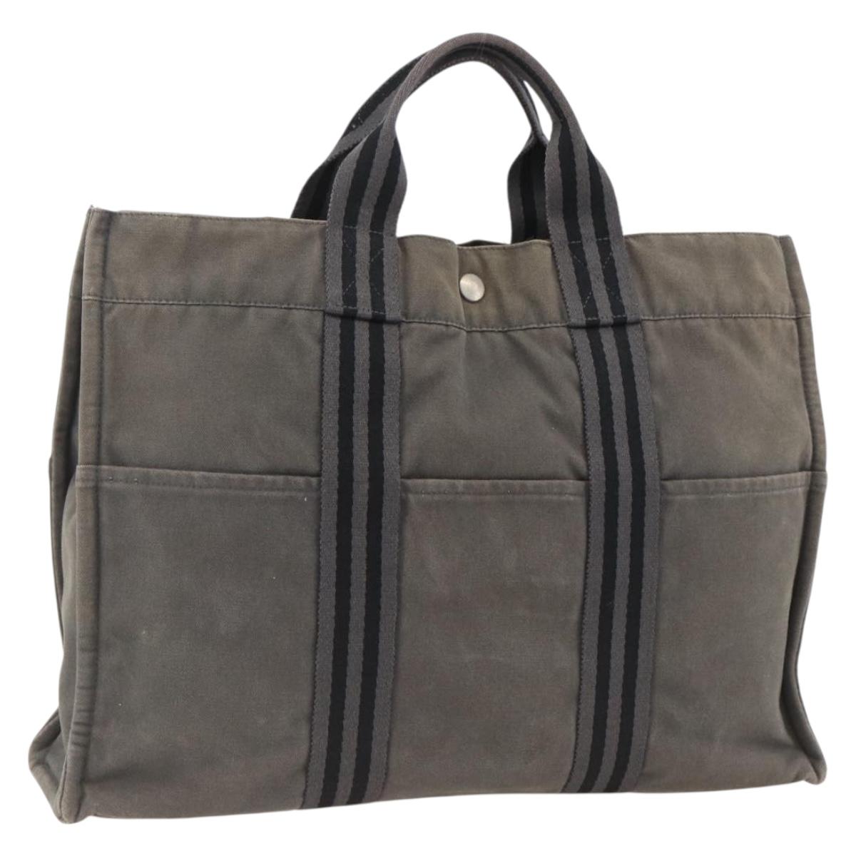 HERMES Fourre Tout MM Tote Bag Canvas Gray Auth 174097