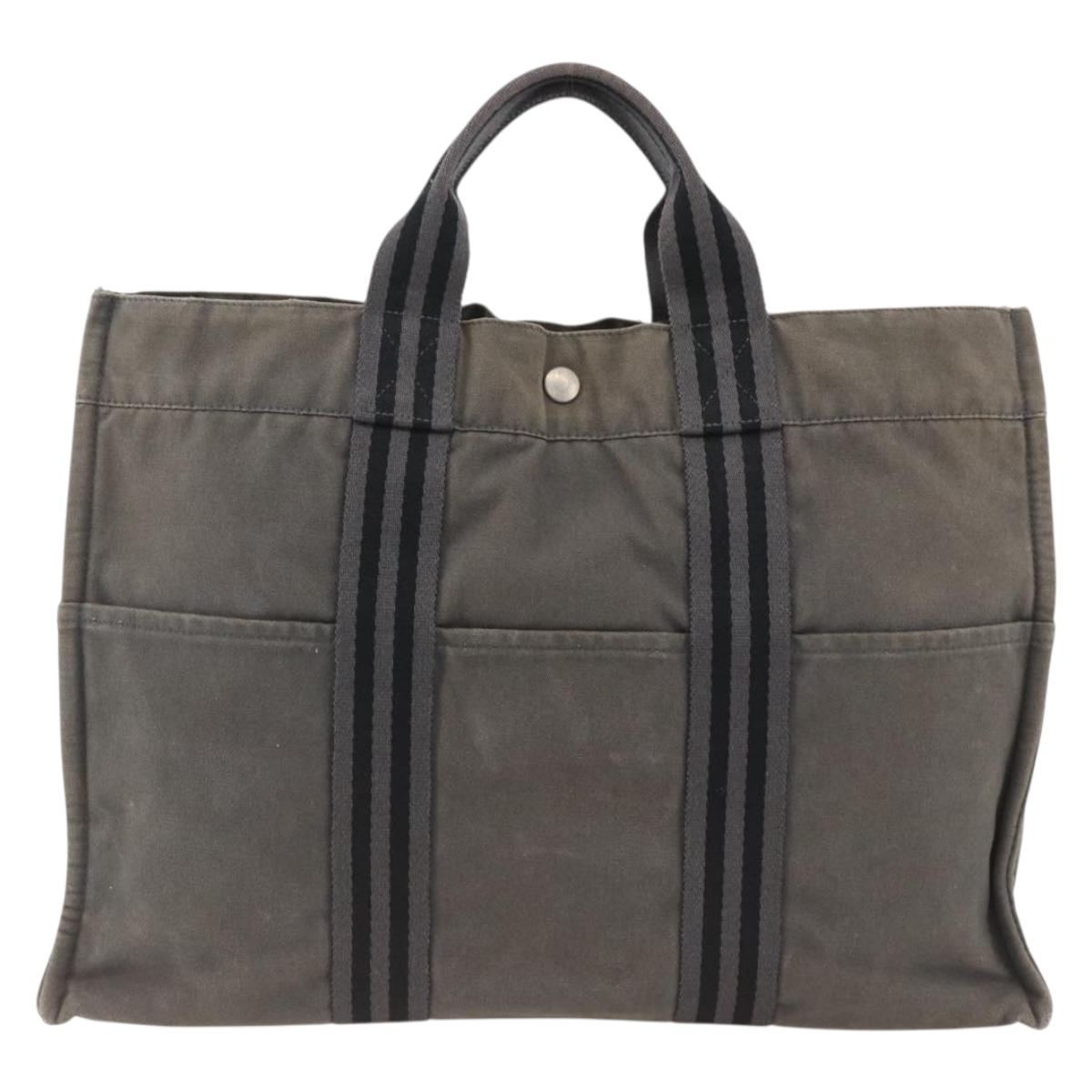 HERMES Fourre Tout MM Tote Bag Canvas Gray Auth 174097