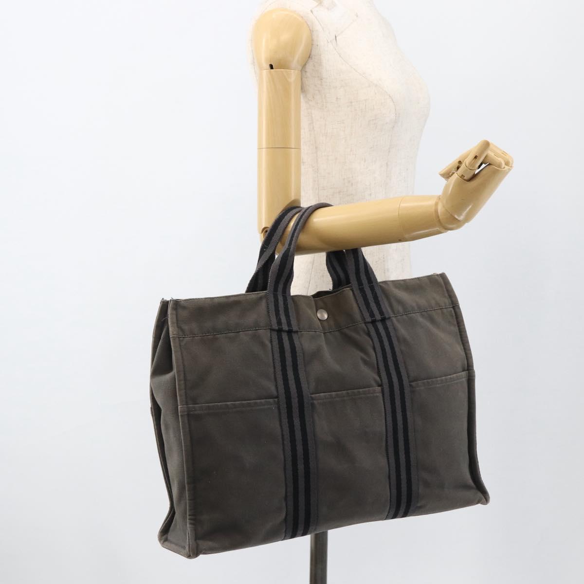 HERMES Fourre Tout MM Tote Bag Canvas Gray Auth 174097