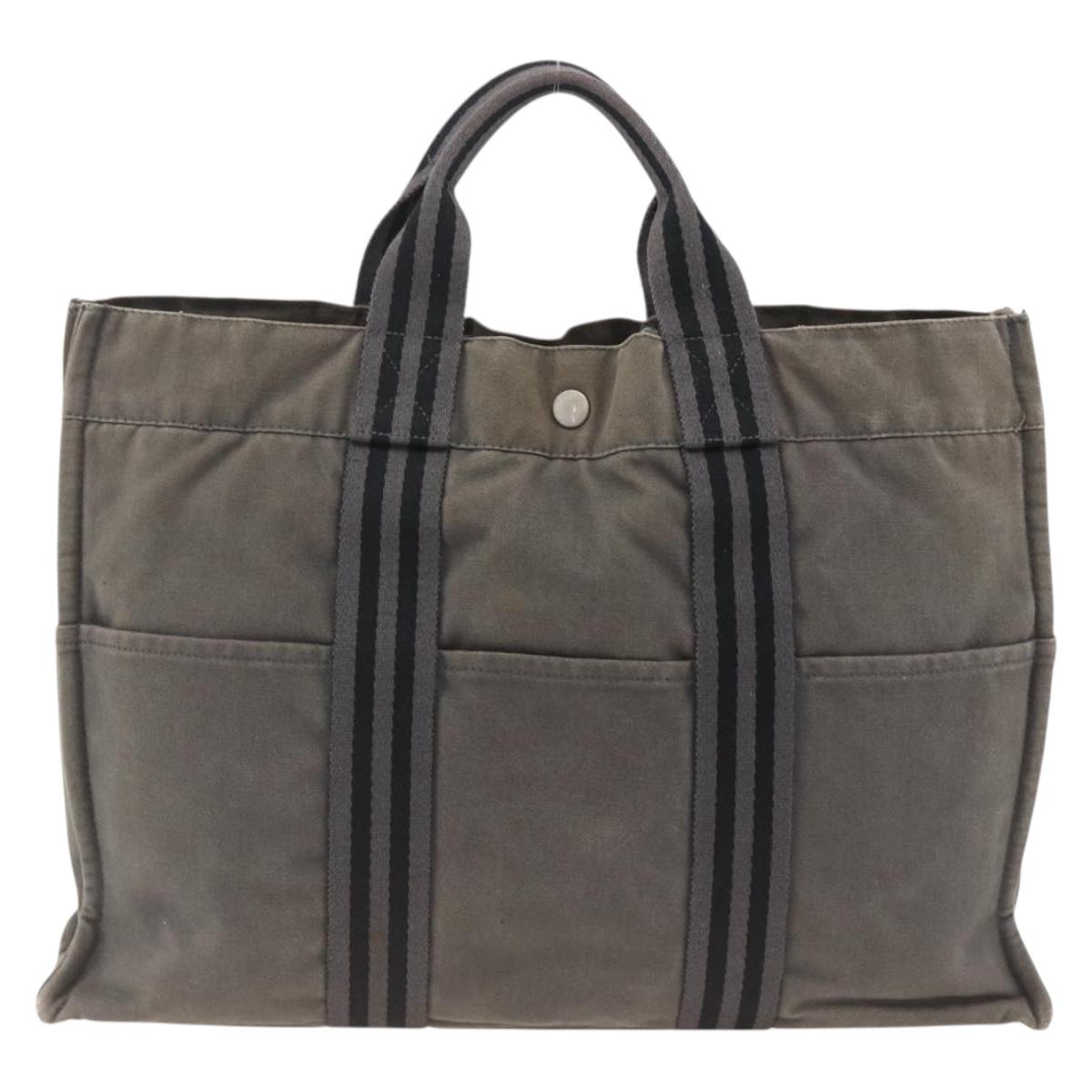 HERMES Fourre Tout MM Tote Bag Canvas Gray Auth 174097