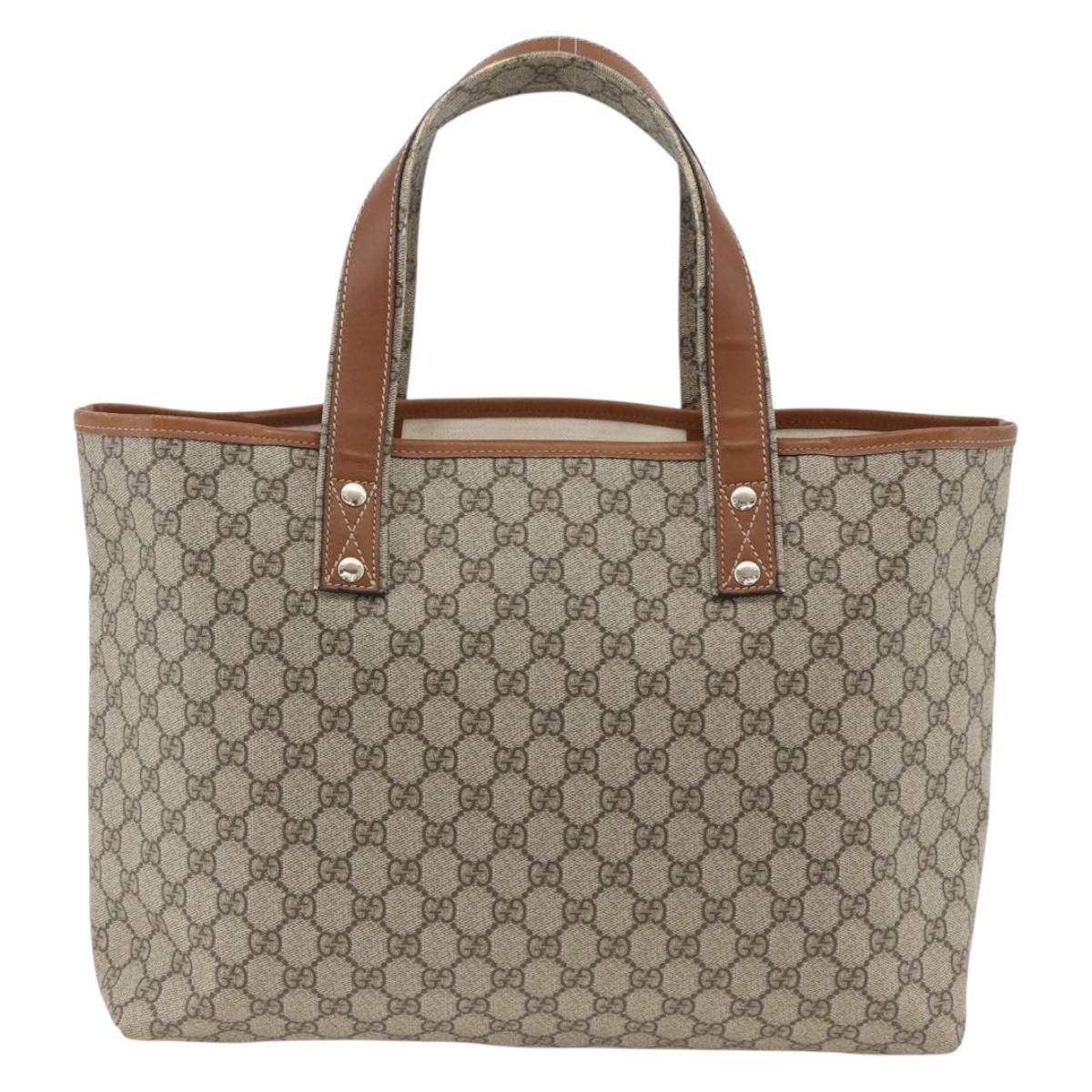 GUCCI GG Supreme Web Sherry Line Tote Bag PVC Beige Gold 211134 Auth 174099