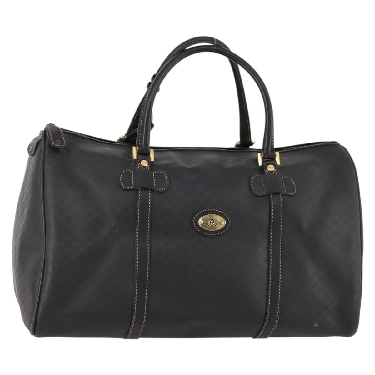 GUCCI Micro GG Canvas Boston Bag Black Gold Auth 174104