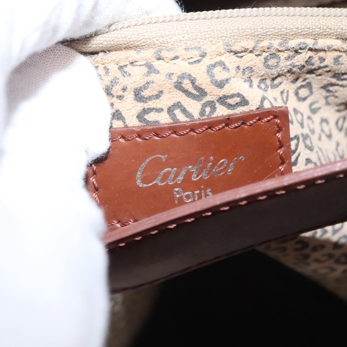 CARTIER Shoulder Bag Leather Brown Silver Auth 174111