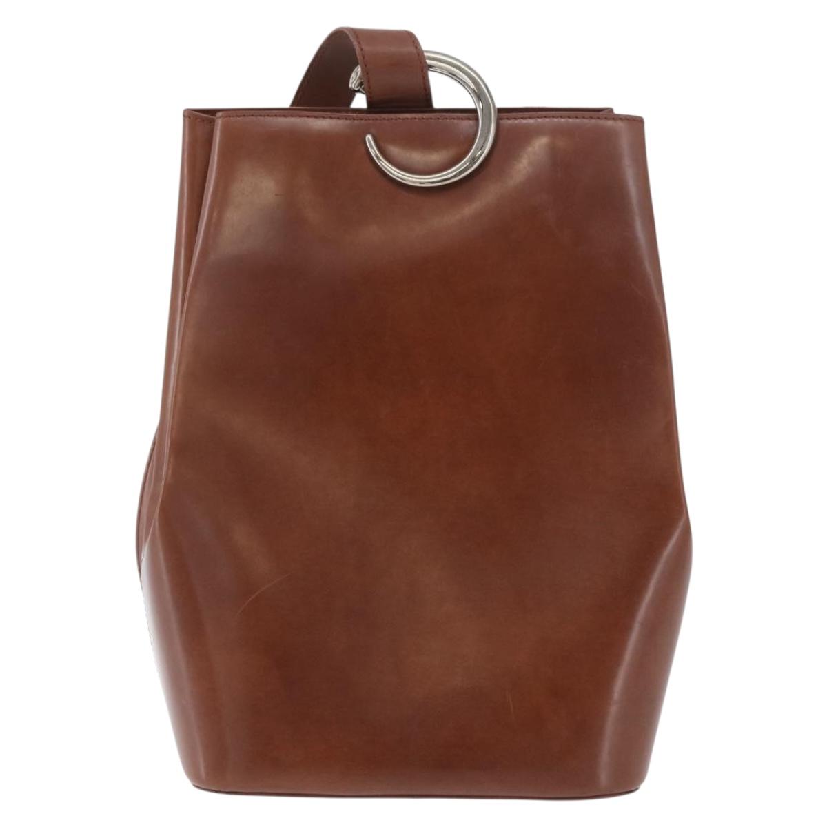 CARTIER Shoulder Bag Leather Brown Silver Auth 174111
