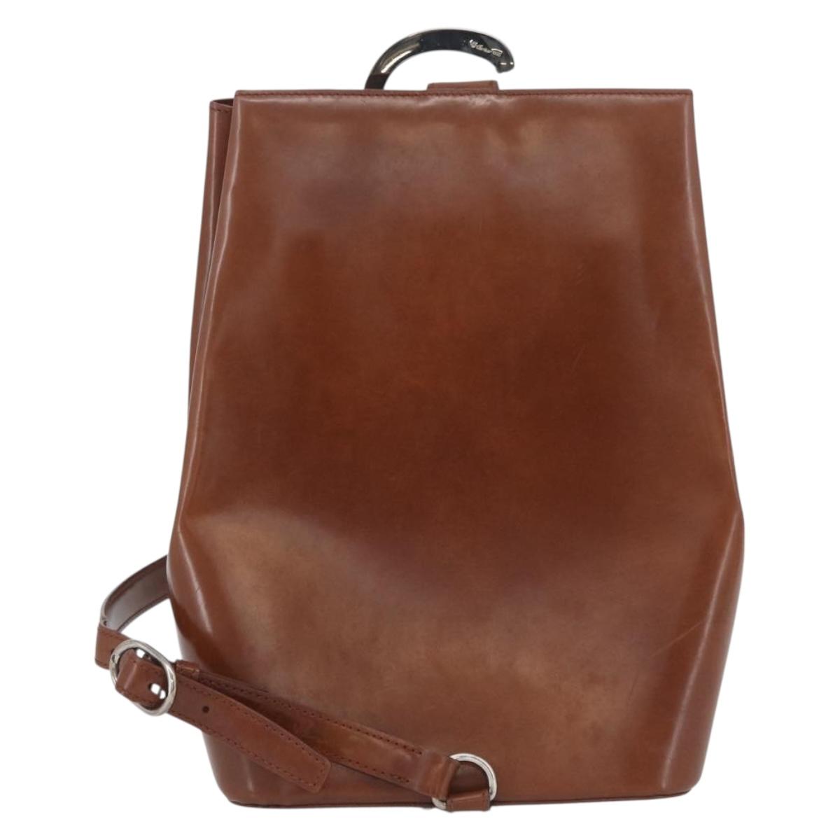 CARTIER Shoulder Bag Leather Brown Silver Auth 174111