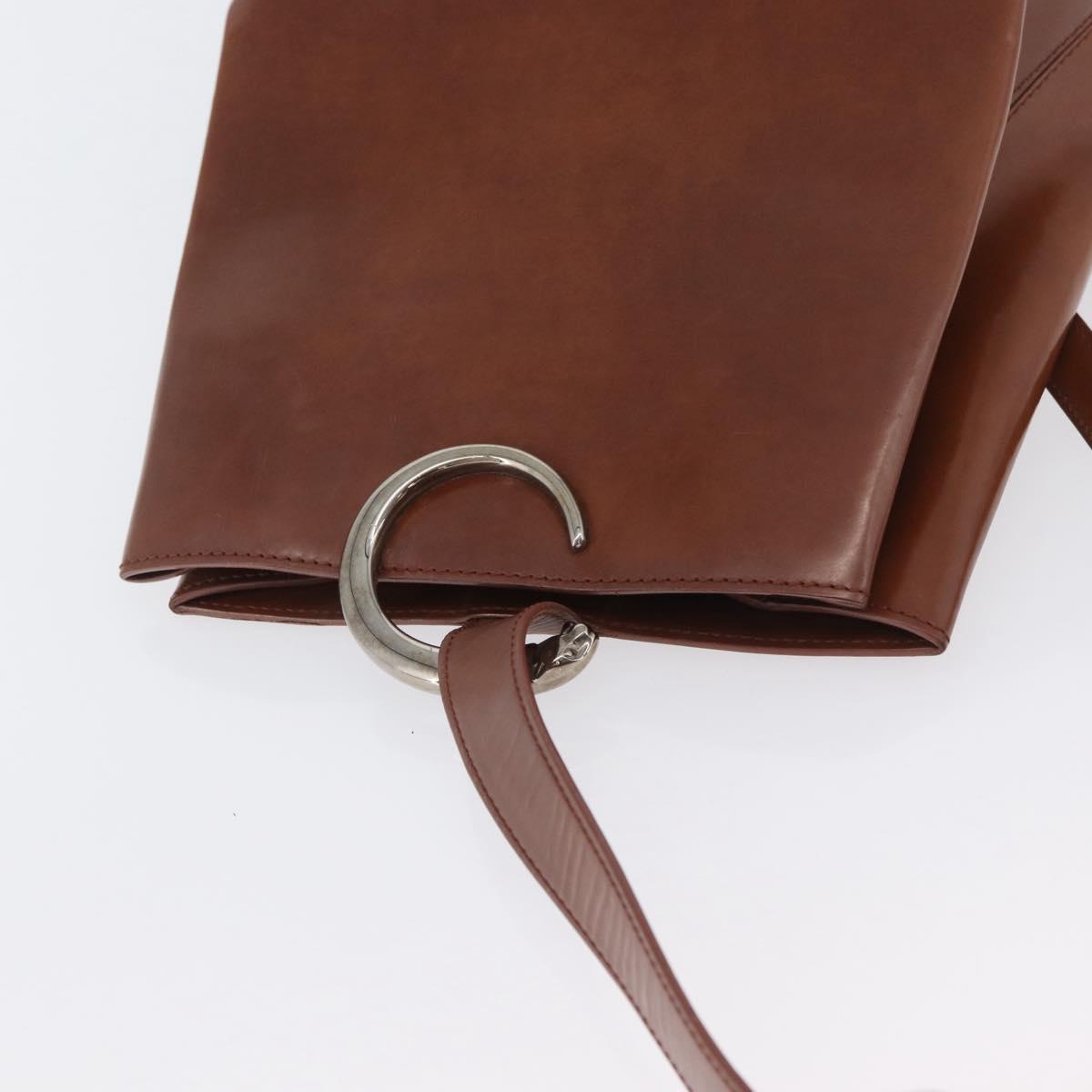 CARTIER Shoulder Bag Leather Brown Silver Auth 174111