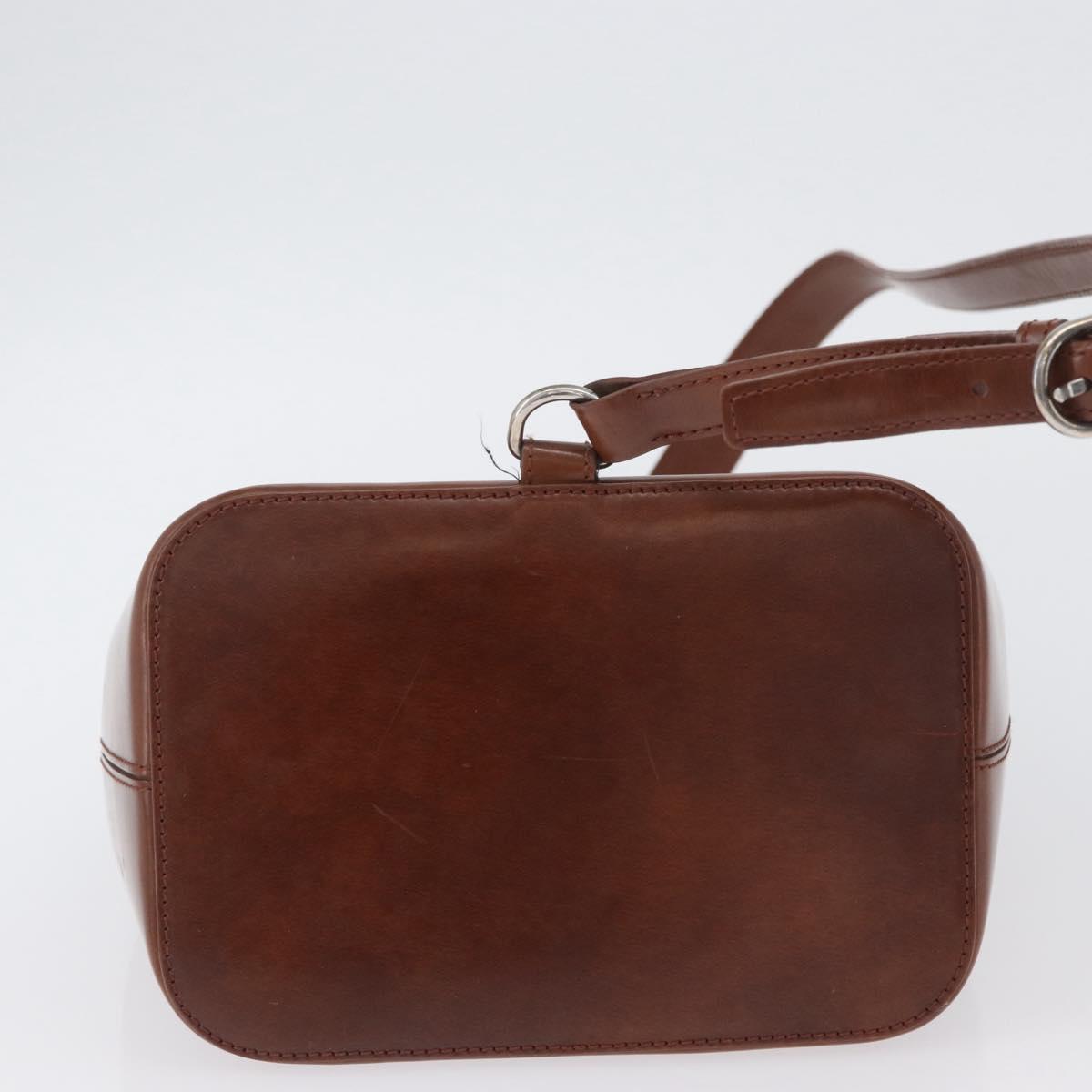 CARTIER Shoulder Bag Leather Brown Silver Auth 174111