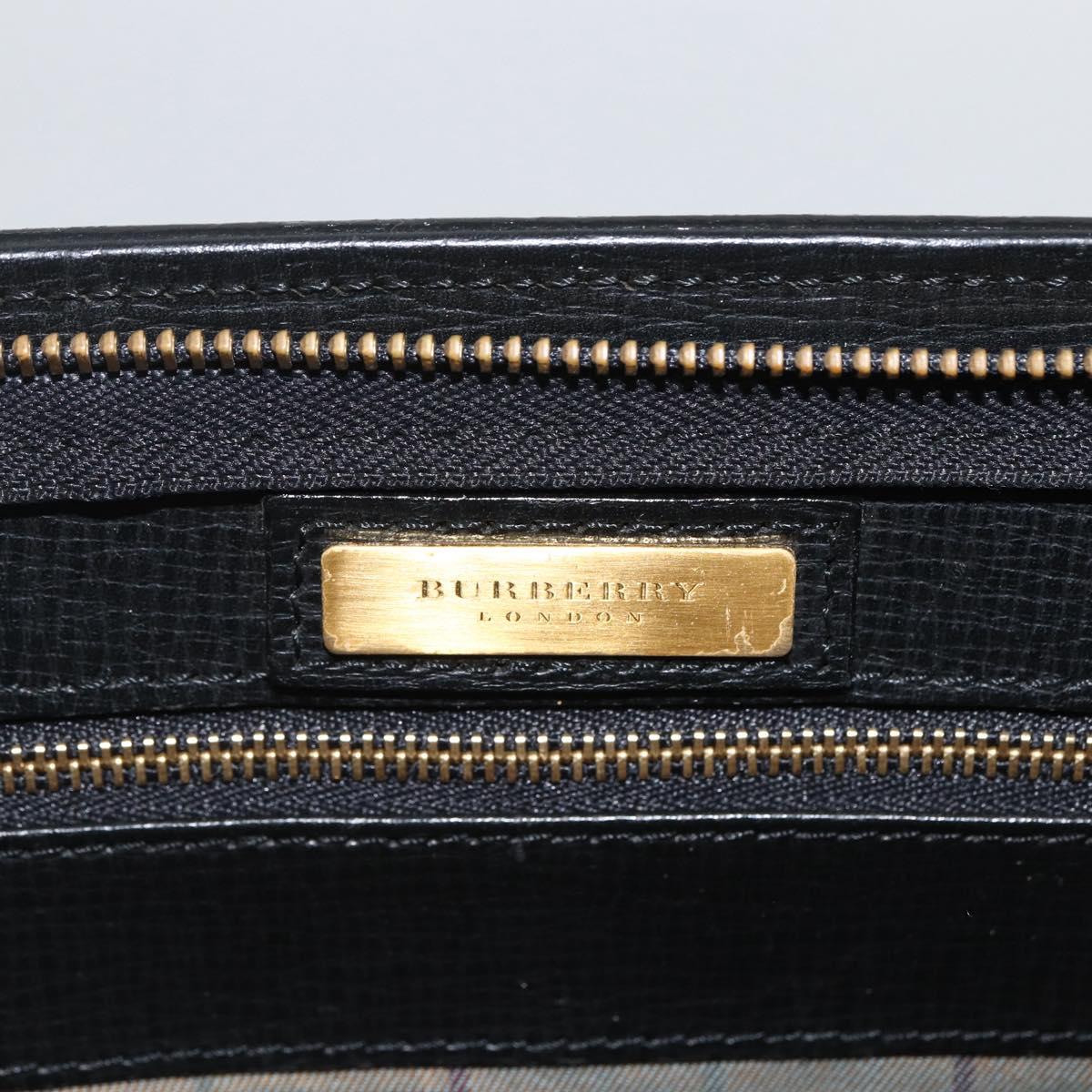 BURBERRY Clutch Bag Leather Black Gold Auth 174120