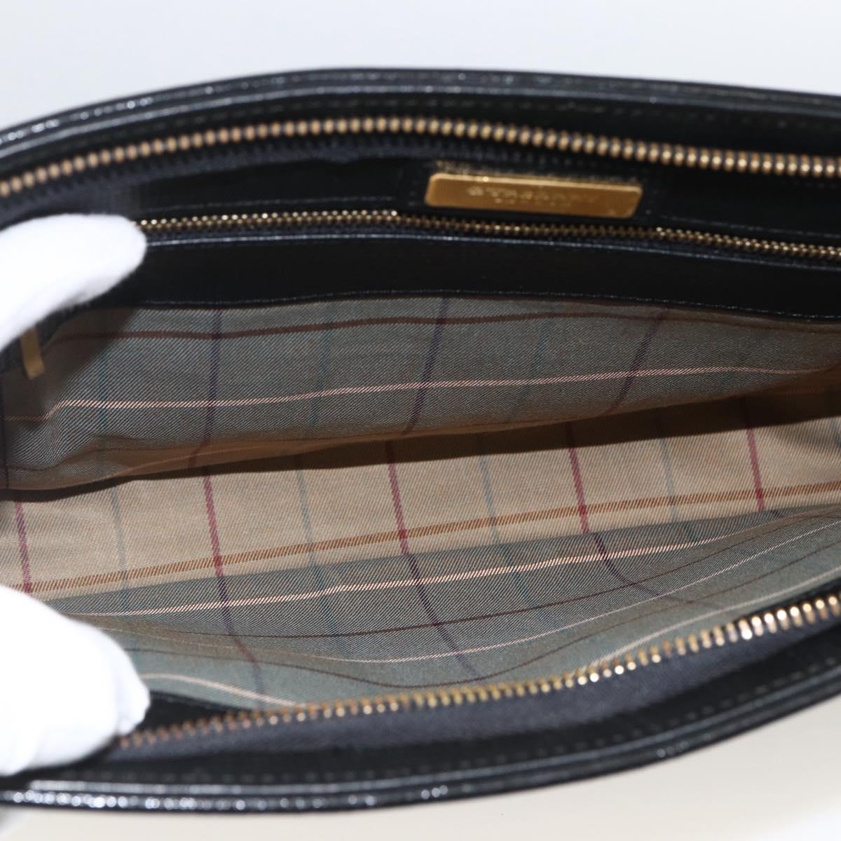 BURBERRY Clutch Bag Leather Black Gold Auth 174120