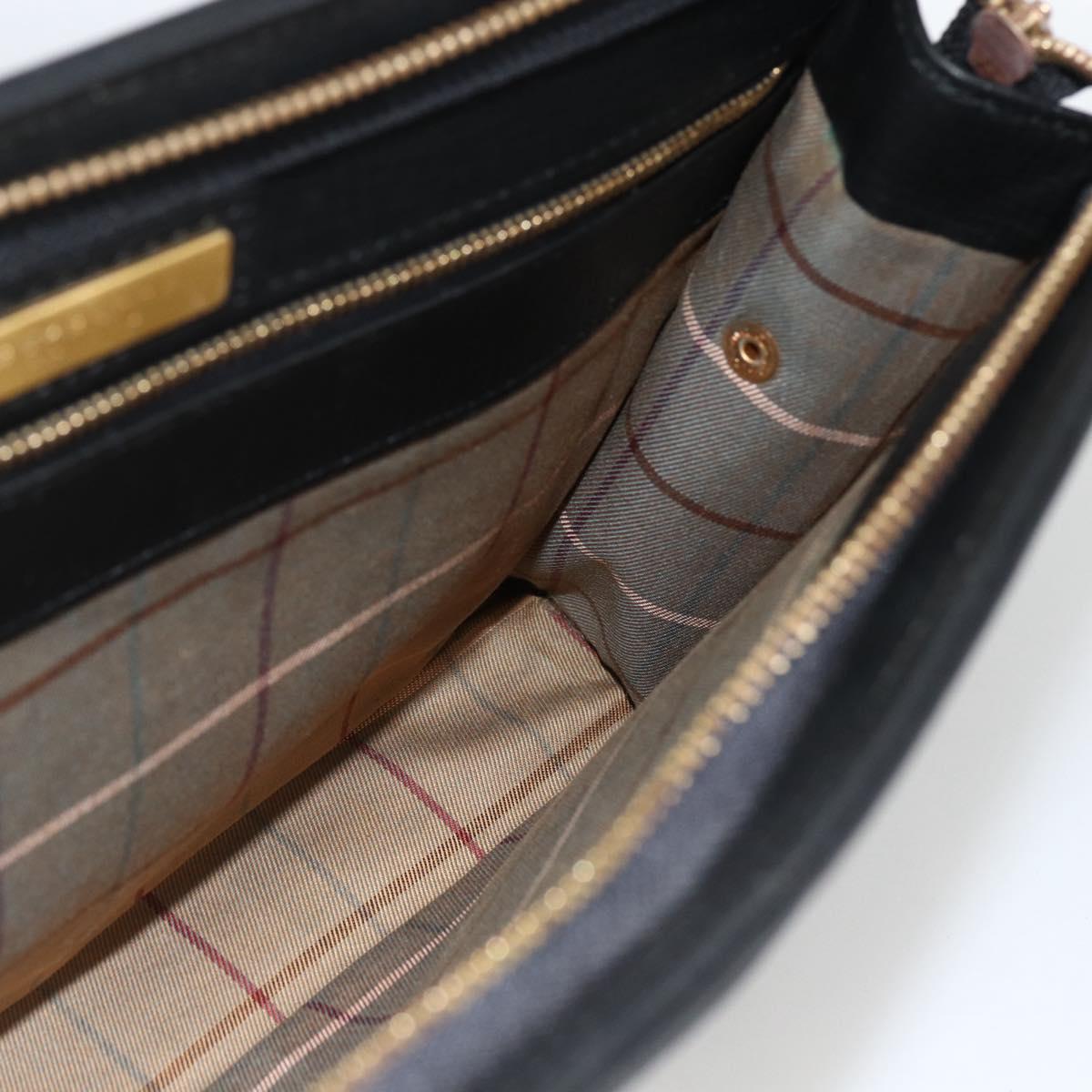 BURBERRY Clutch Bag Leather Black Gold Auth 174120