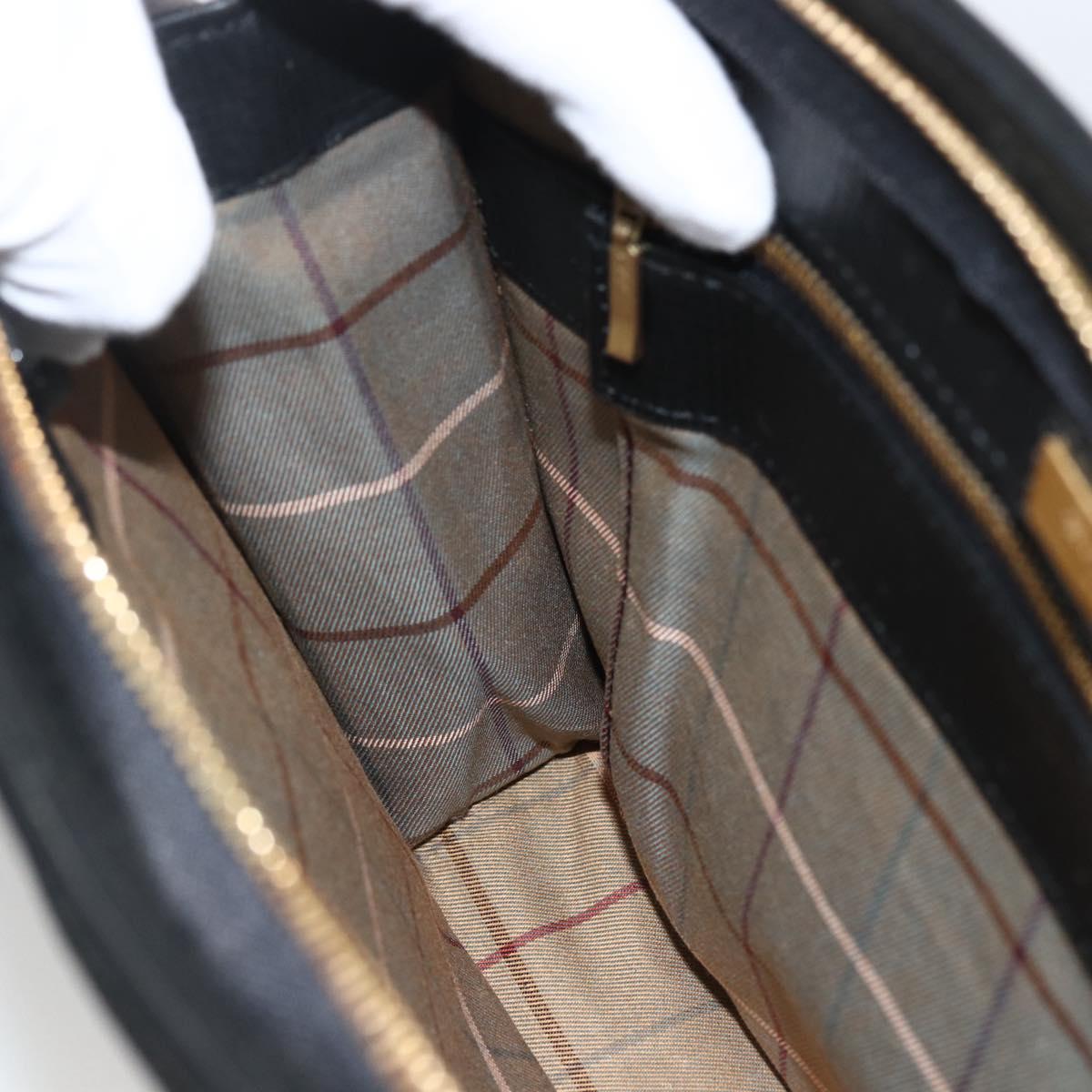 BURBERRY Clutch Bag Leather Black Gold Auth 174120