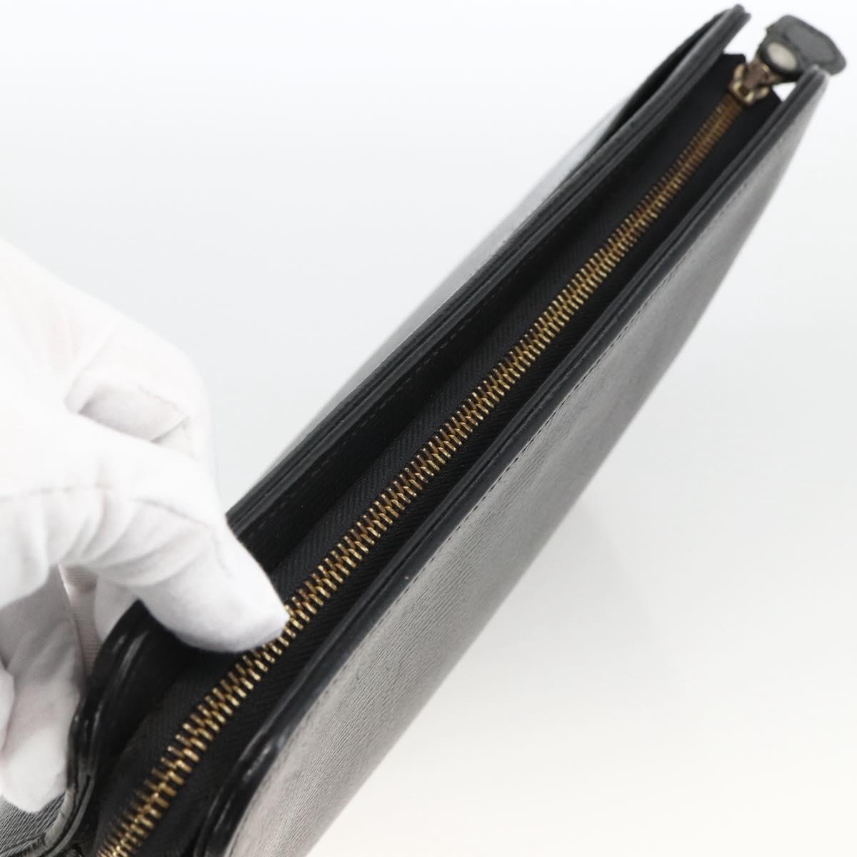 BURBERRY Clutch Bag Leather Black Gold Auth 174120