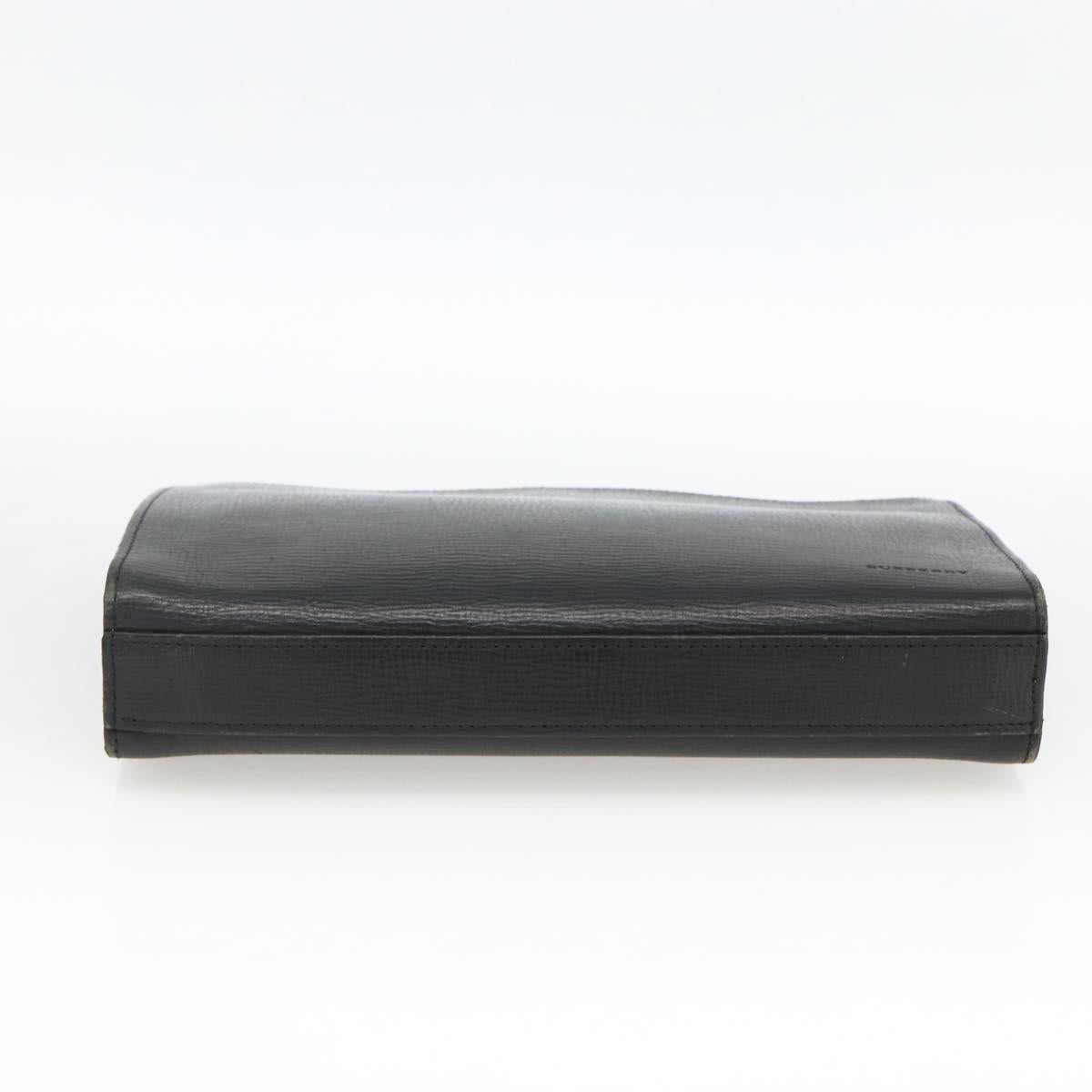 BURBERRY Clutch Bag Leather Black Gold Auth 174120