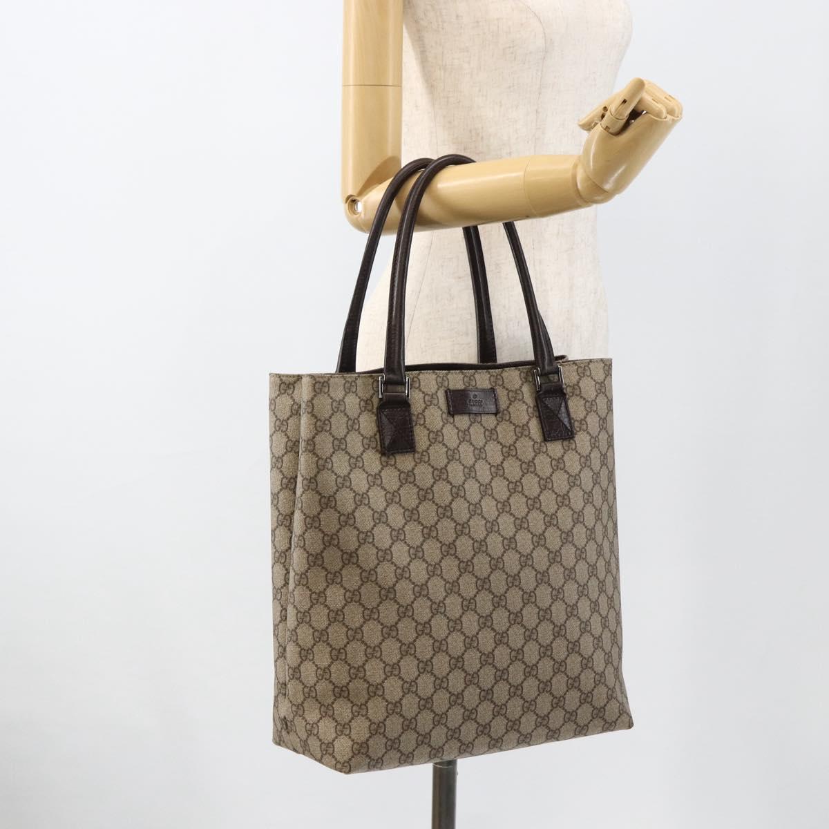 GUCCI GG Supreme Tote Bag PVC Beige Silver 131220 Auth 174122