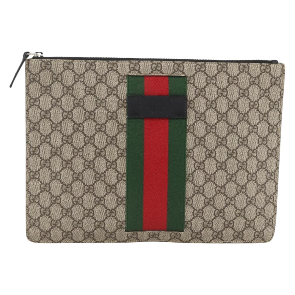 GUCCI GG Supreme Clutch Bag PVC Beige Silver 433665 Auth 174135A