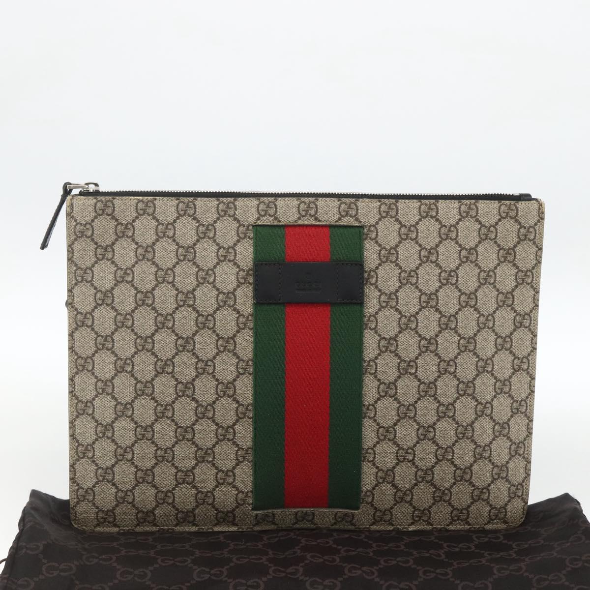 GUCCI GG Supreme Clutch Bag PVC Beige Silver 433665 Auth 174135A