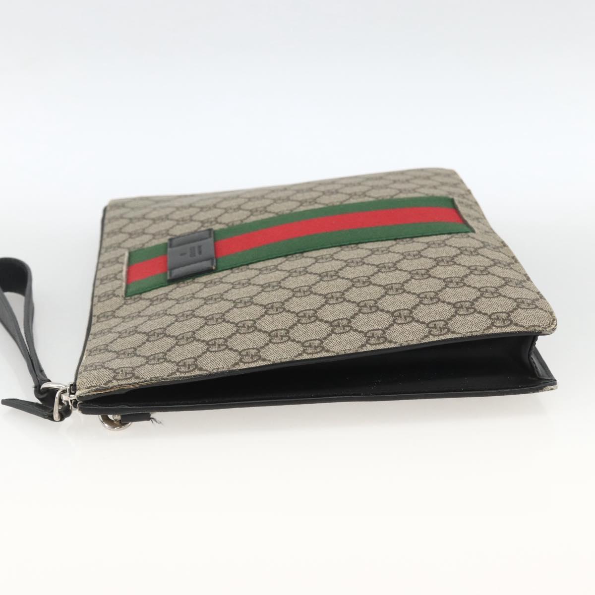 GUCCI GG Supreme Clutch Bag PVC Beige Silver 433665 Auth 174135A