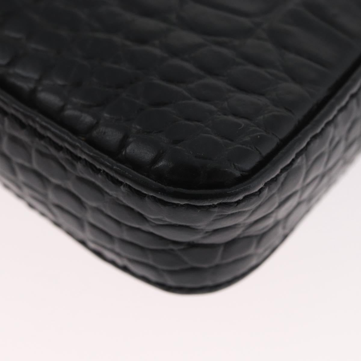 FENDI Mamma Baguette Pouch Leather Black Gold Auth 174141A