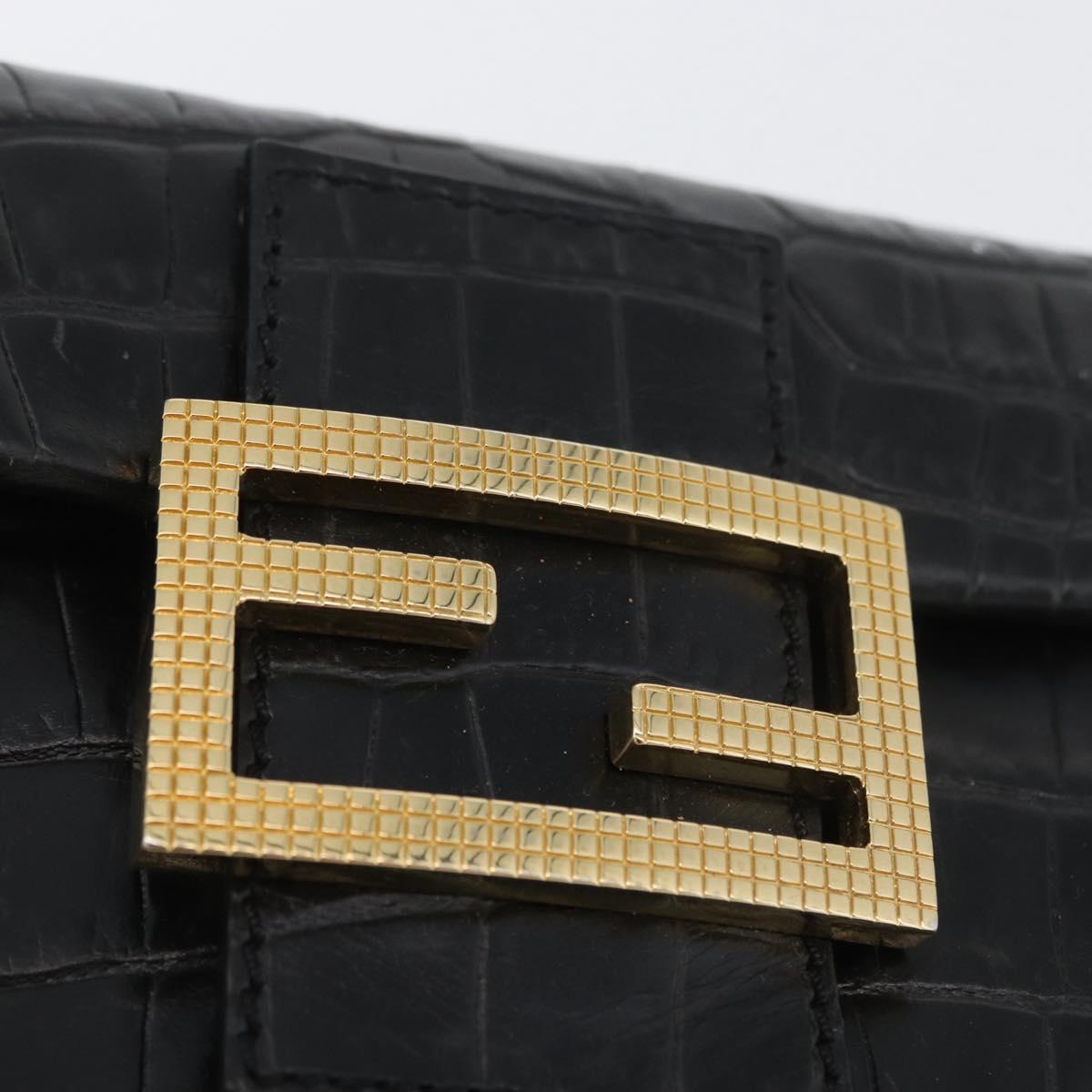 FENDI Mamma Baguette Pouch Leather Black Gold Auth 174141A