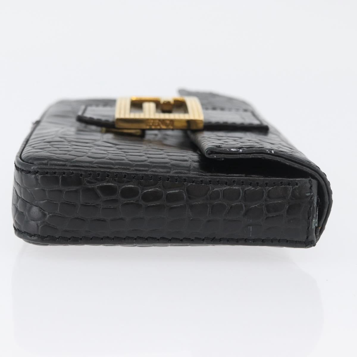 FENDI Mamma Baguette Pouch Leather Black Gold Auth 174141A