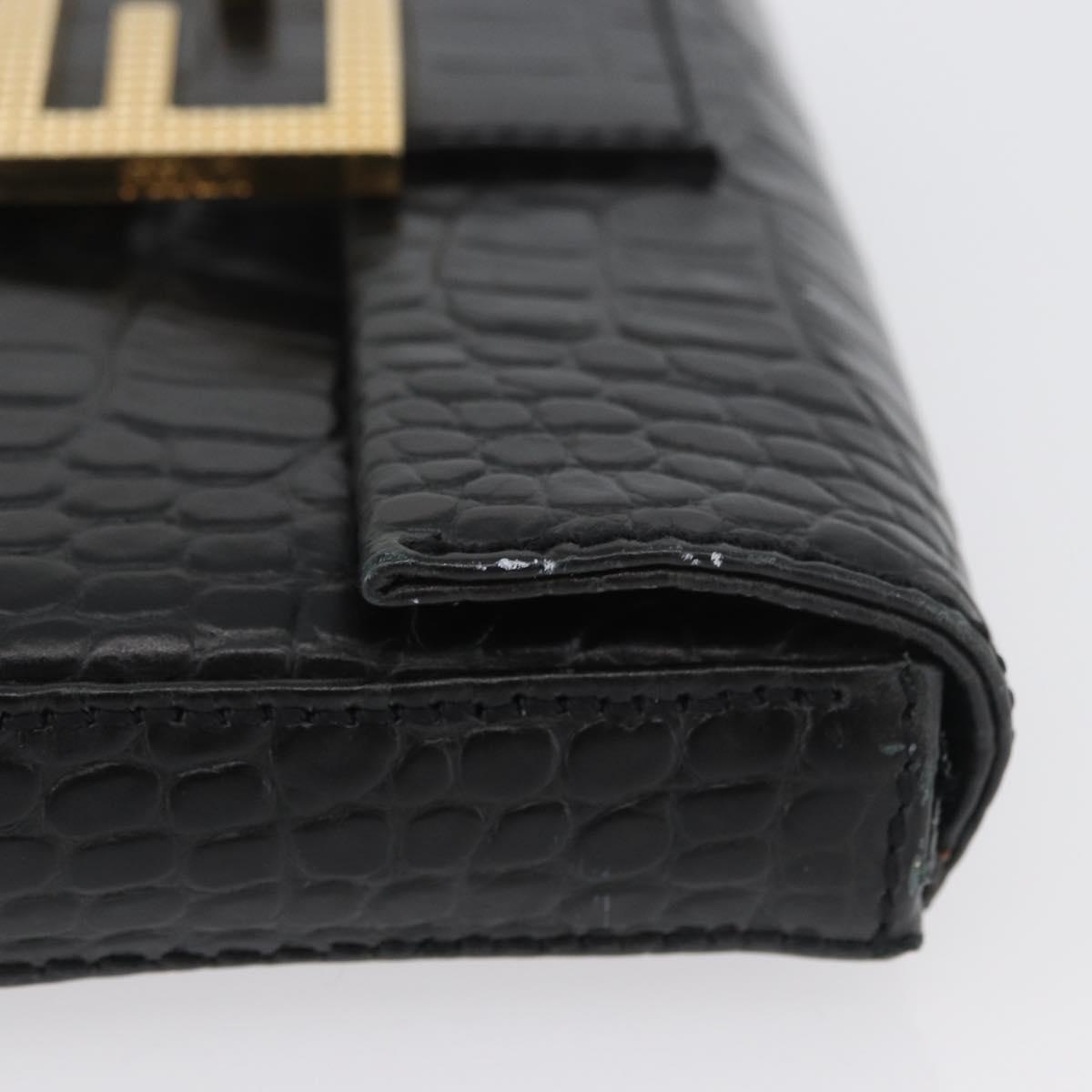FENDI Mamma Baguette Pouch Leather Black Gold Auth 174141A