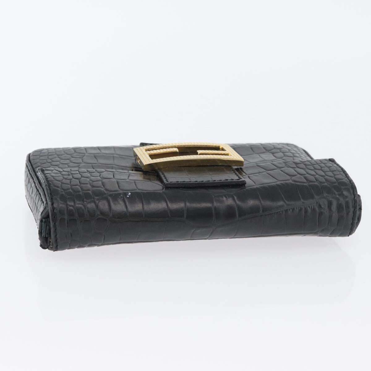 FENDI Mamma Baguette Pouch Leather Black Gold Auth 174141A