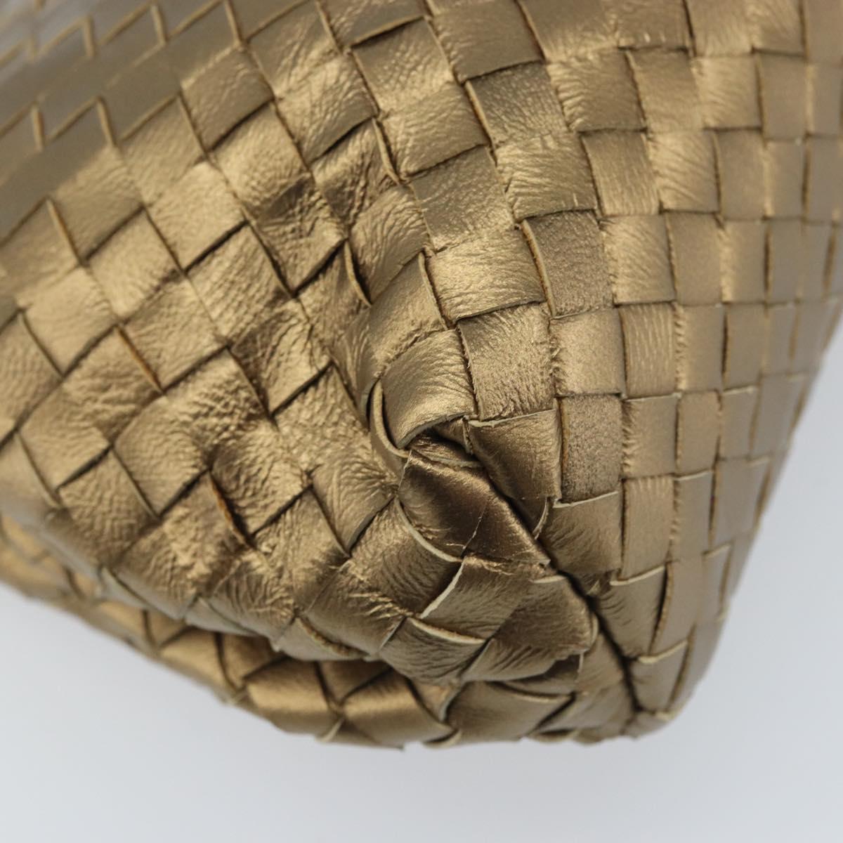 BOTTEGA VENETA INTRECCIATO Clutch Bag Leather Gold Auth 174147