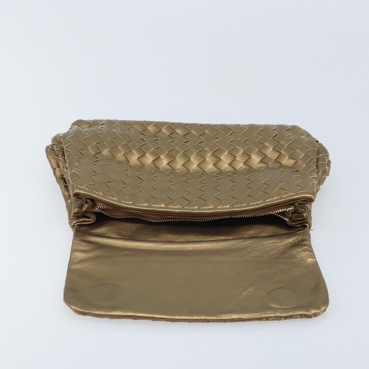 BOTTEGA VENETA INTRECCIATO Clutch Bag Leather Gold Auth 174147